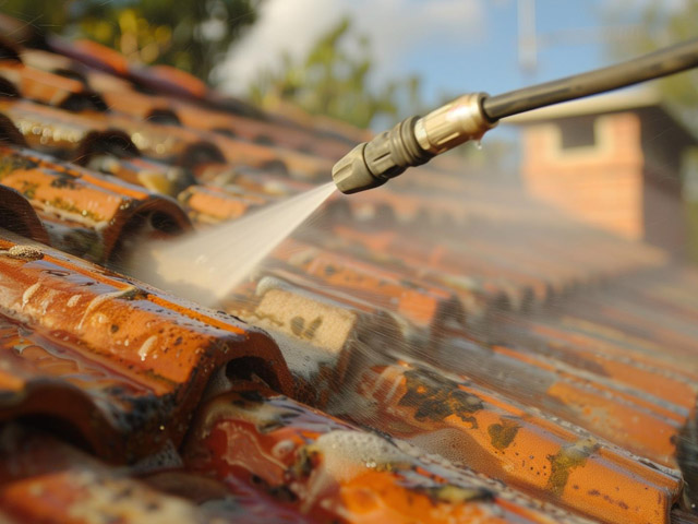 Démoussage haute pression sur toit